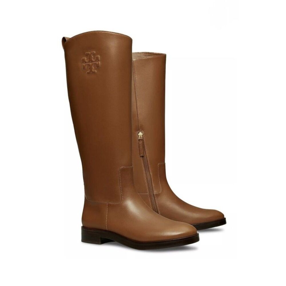 NWT TORY BURCH Womens Brown InZip Toe Block Heel Leather Riding Boot 6 M